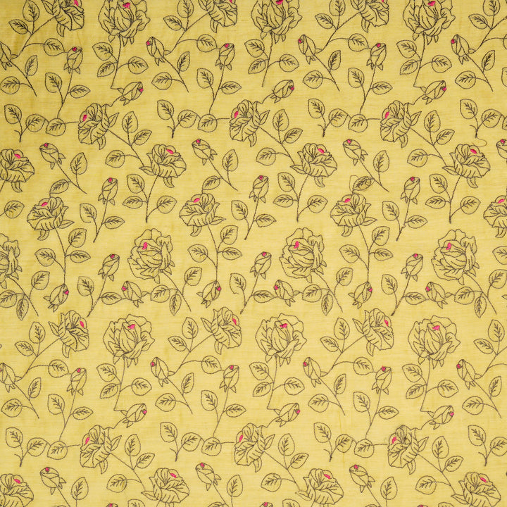 Gulbahar Jaal on Lemon Munga Silk Embroidered Fabric