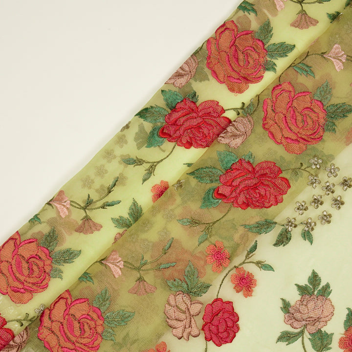 Anvitha Jaal on Lemon Silk Organza Embroidered Fabric