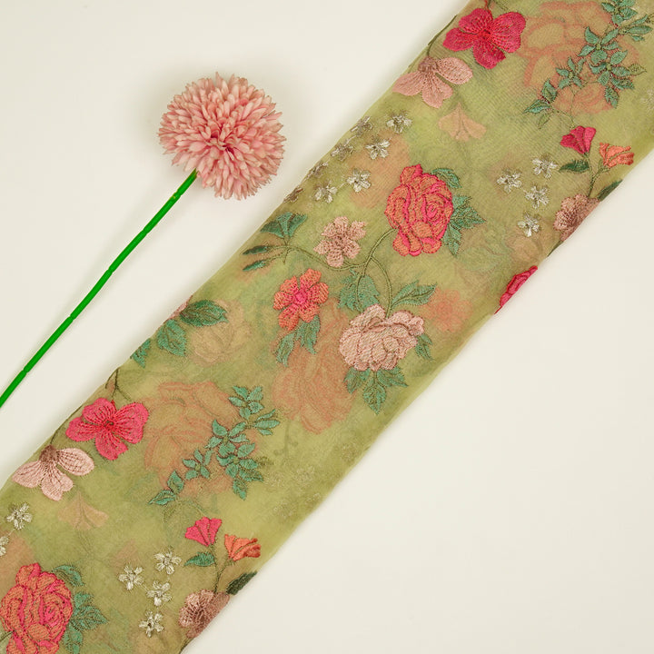 Anvitha Jaal on Lemon Silk Organza Embroidered Fabric