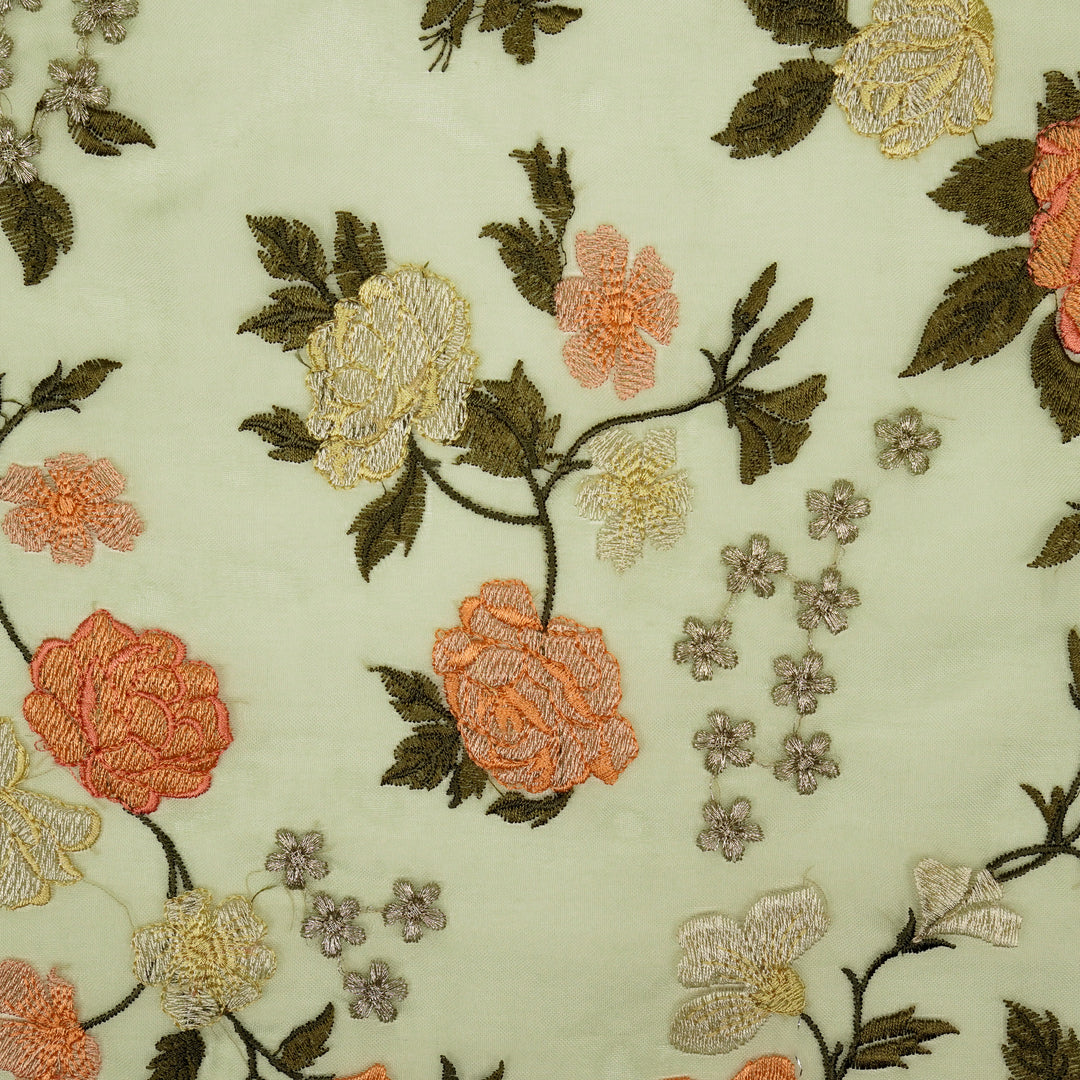 Anvitha Jaal on Light Pista Silk Organza Embroidered Fabric