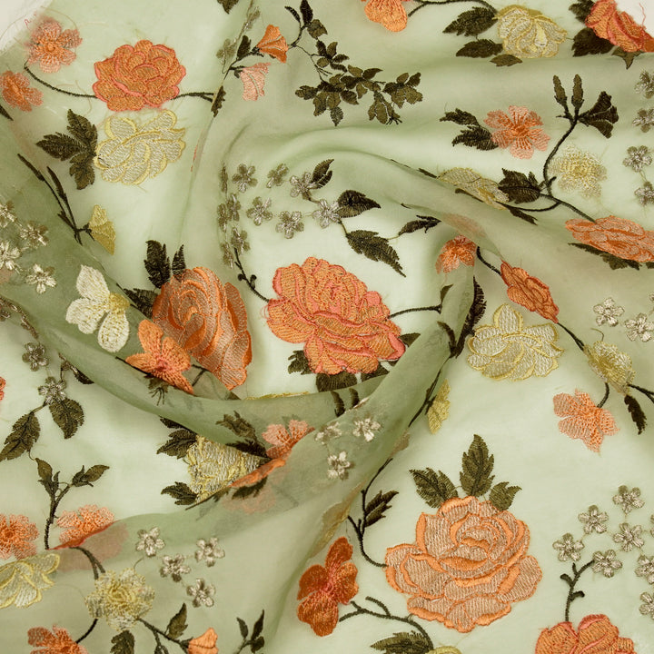 Anvitha Jaal on Light Pista Silk Organza Embroidered Fabric