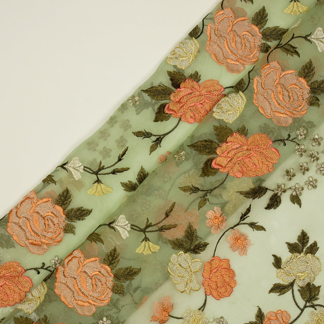 Anvitha Jaal on Light Pista Silk Organza Embroidered Fabric