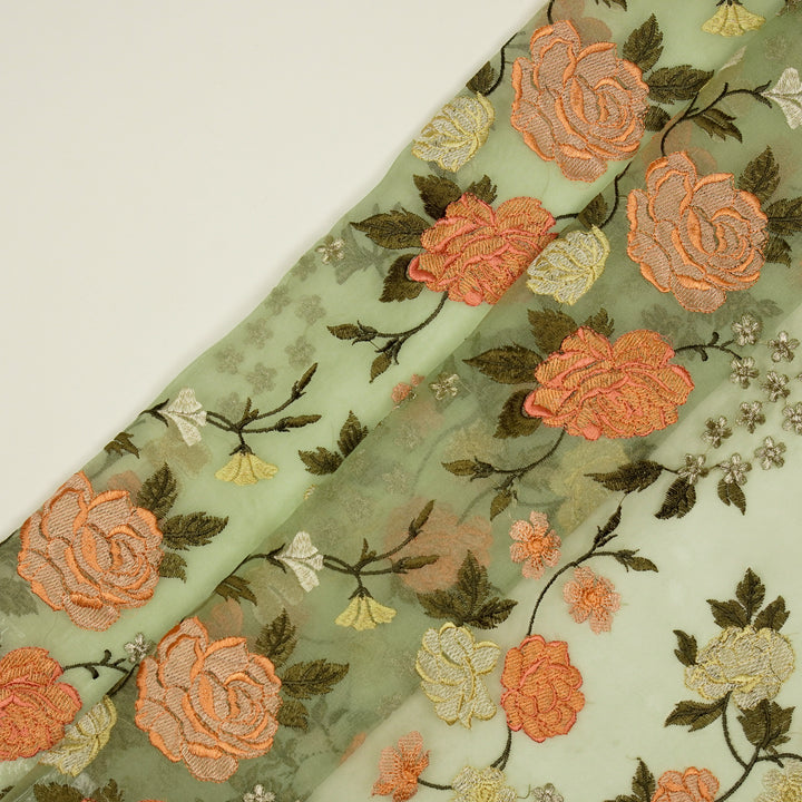 Anvitha Jaal on Light Pista Silk Organza Embroidered Fabric