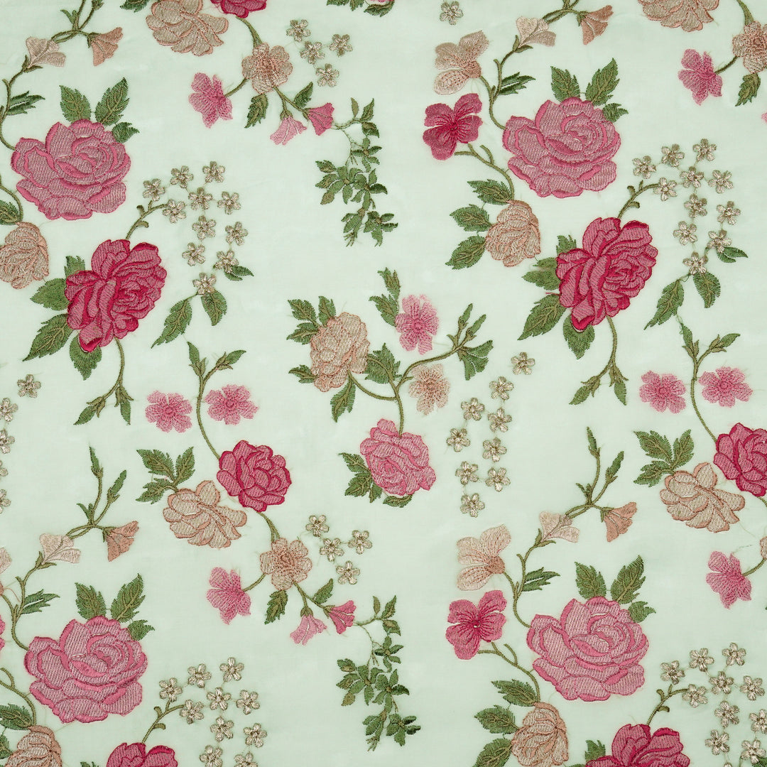 Anvitha Jaal on Aqua Silk Organza Embroidered Fabric