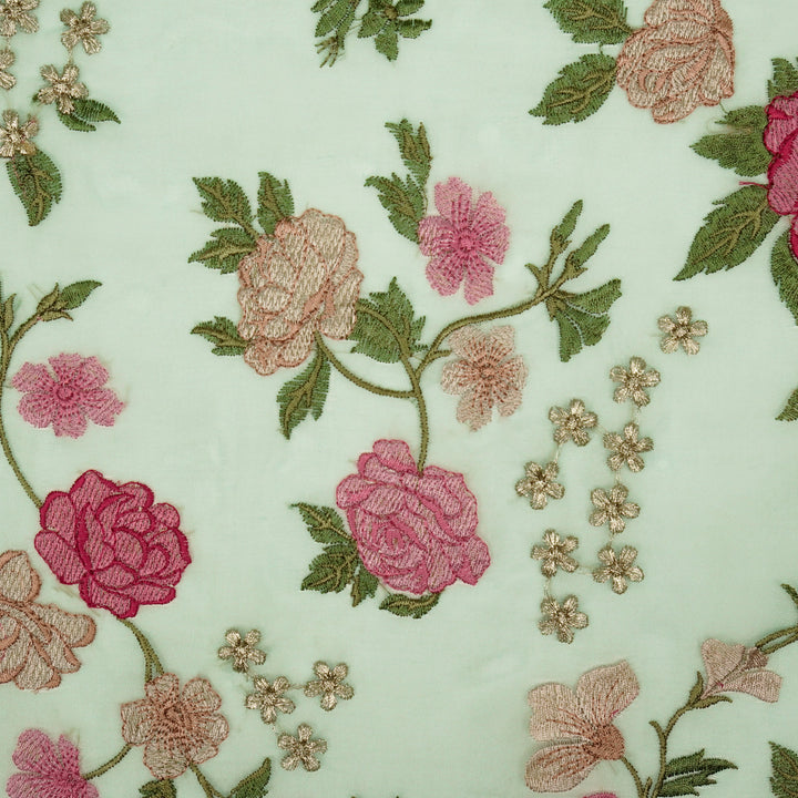 Anvitha Jaal on Aqua Silk Organza Embroidered Fabric