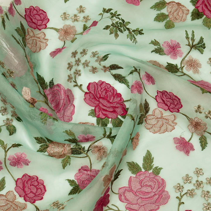 Anvitha Jaal on Aqua Silk Organza Embroidered Fabric