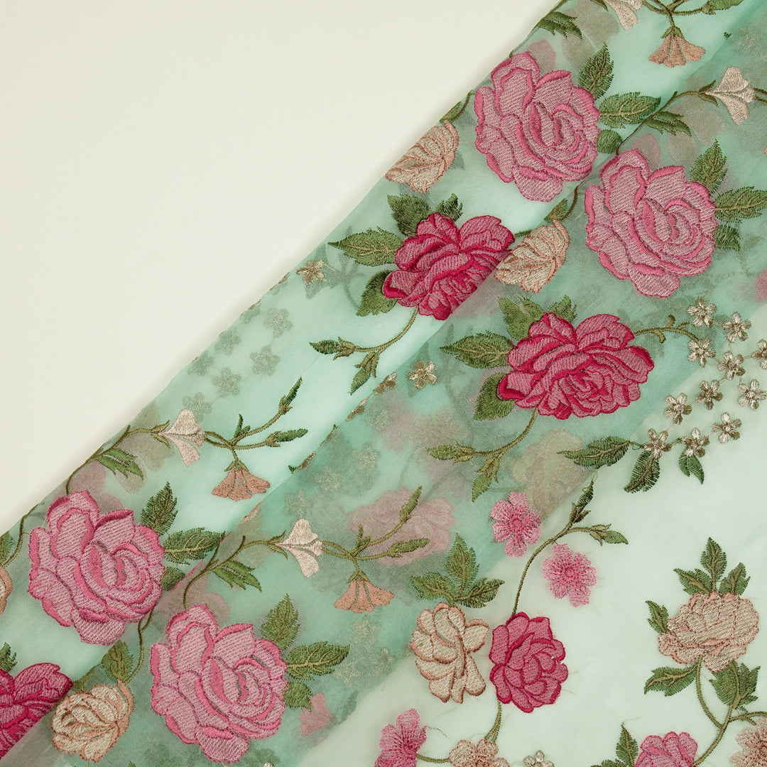Anvitha Jaal on Aqua Silk Organza Embroidered Fabric
