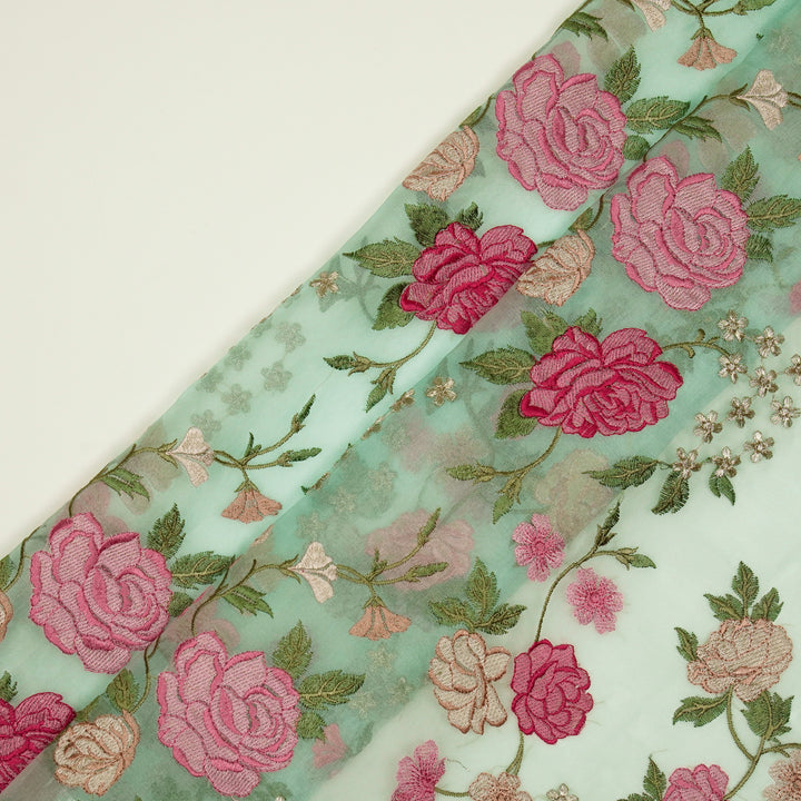 Anvitha Jaal on Aqua Silk Organza Embroidered Fabric