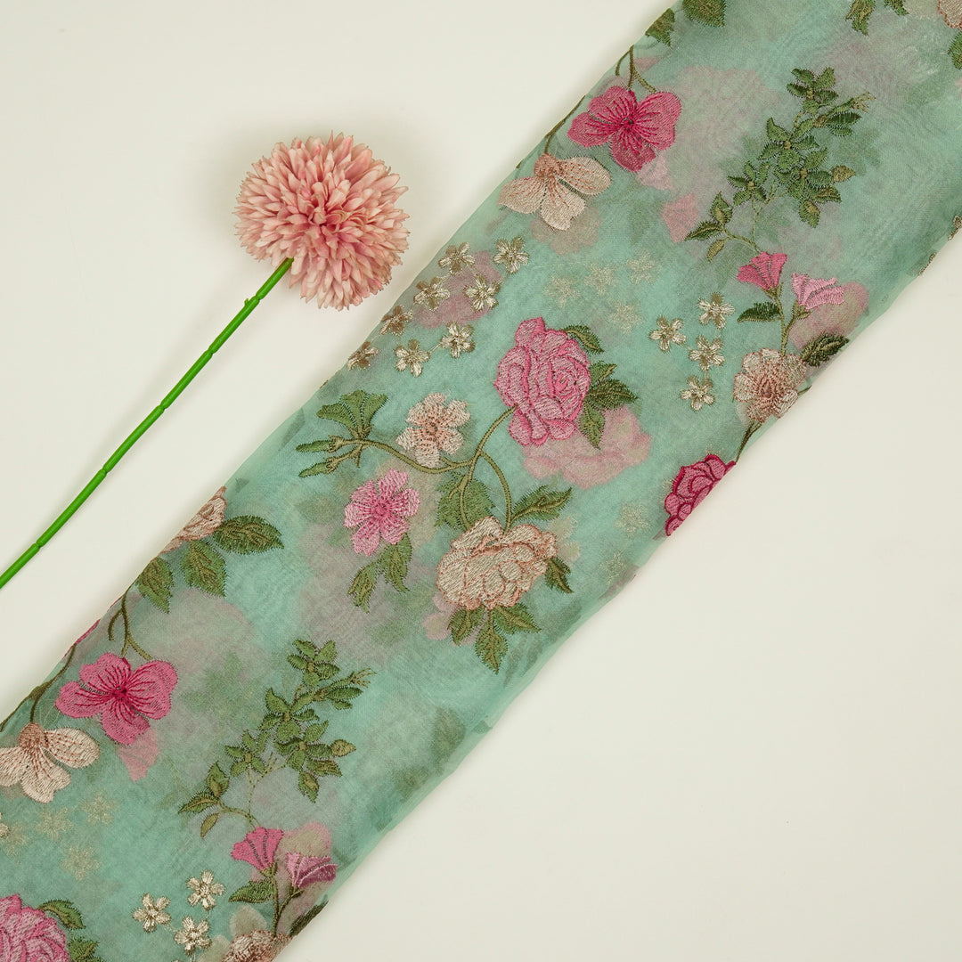 Anvitha Jaal on Aqua Silk Organza Embroidered Fabric