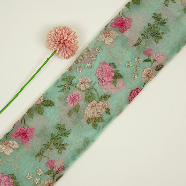 Anvitha Jaal on Aqua Silk Organza Embroidered Fabric