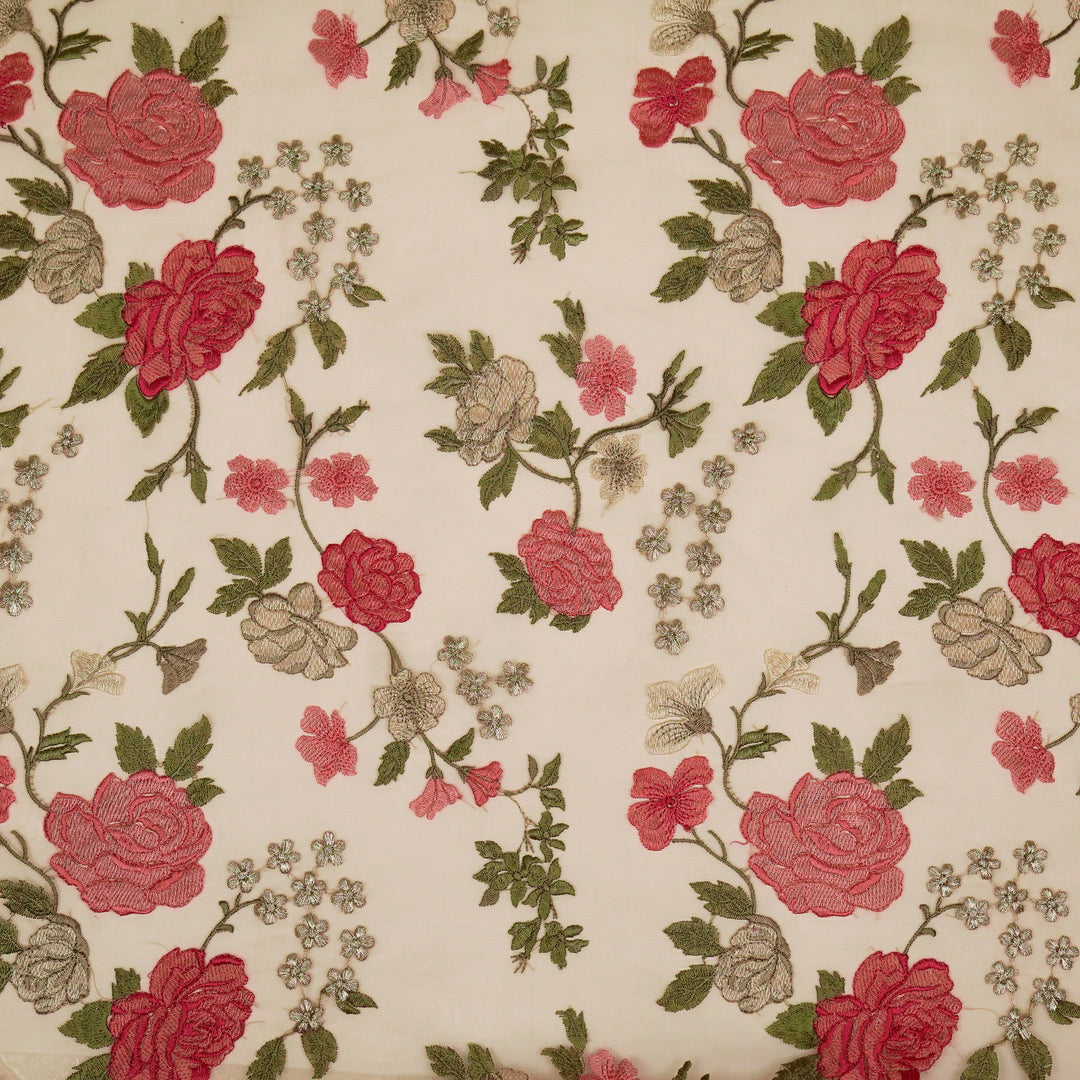 Anvitha Jaal on Peach Silk Organza Embroidered Fabric