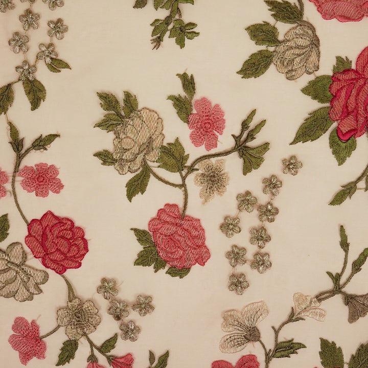 Anvitha Jaal on Peach Silk Organza Embroidered Fabric