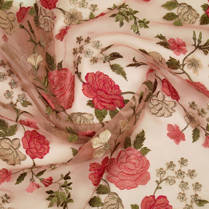 Anvitha Jaal on Peach Silk Organza Embroidered Fabric