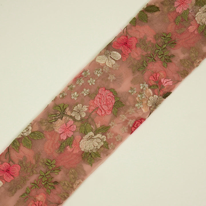 Anvitha Jaal on Peach Silk Organza Embroidered Fabric