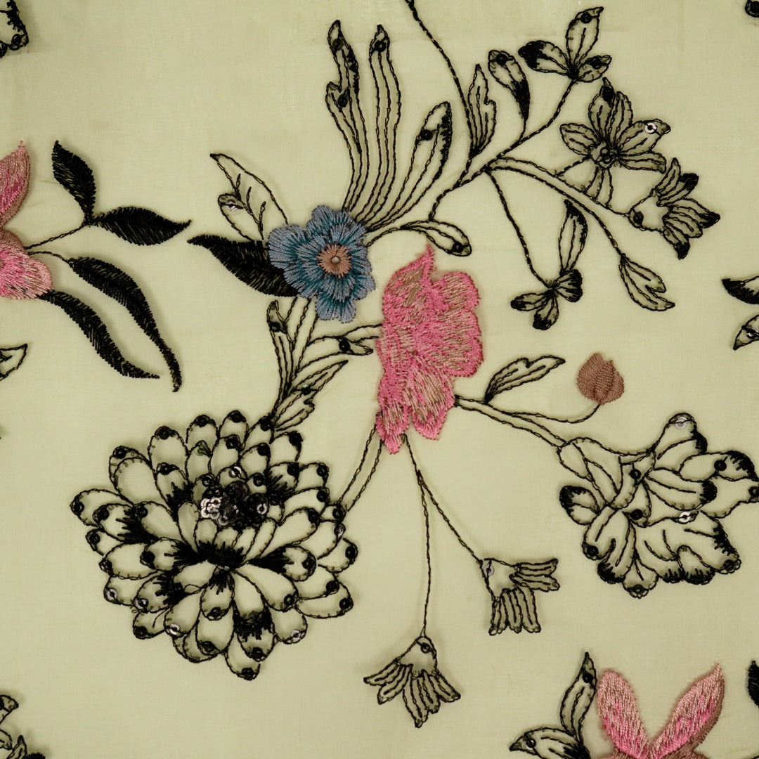 Layla Jaal on Lemon Silk Organza Embroidered Fabric