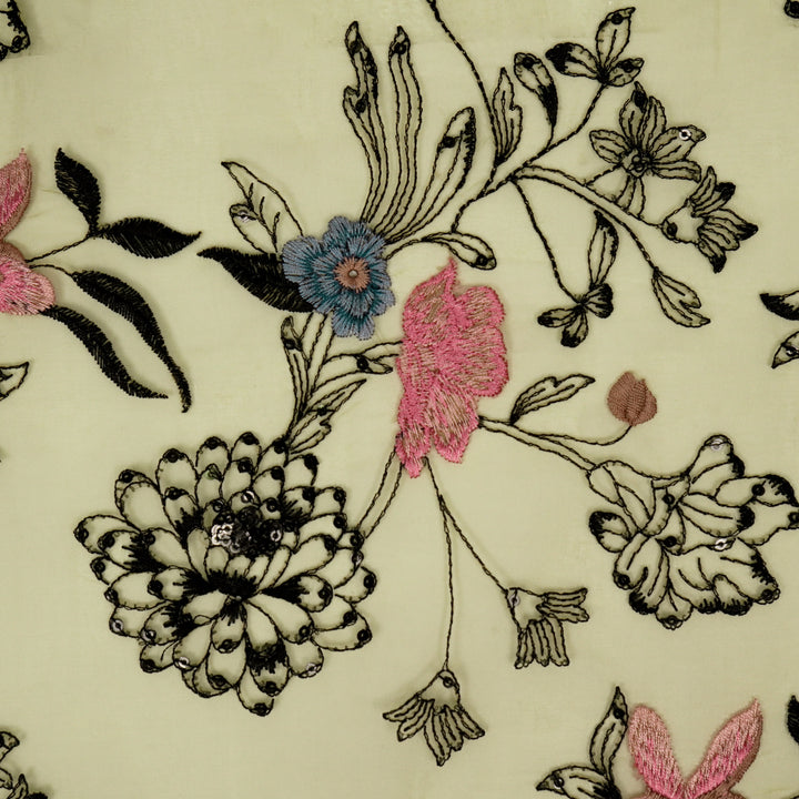 Layla Jaal on Lemon Silk Organza Embroidered Fabric