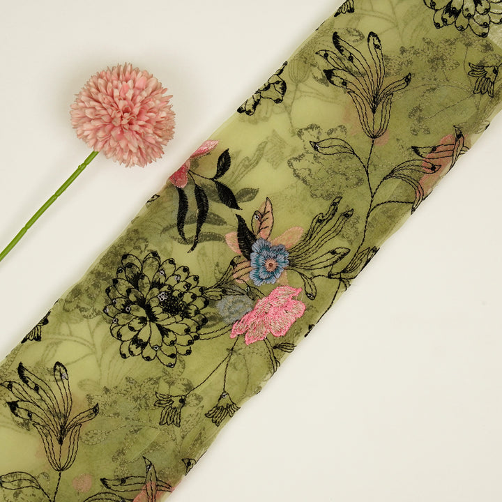 Layla Jaal on Lemon Silk Organza Embroidered Fabric