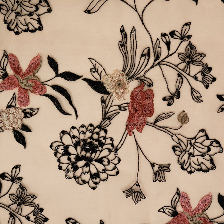 Layla Jaal on Light Peach Silk Organza Embroidered Fabric