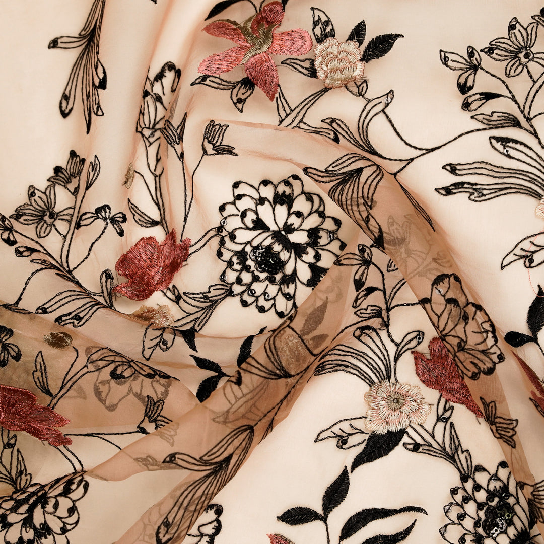 Layla Jaal on Light Peach Silk Organza Embroidered Fabric