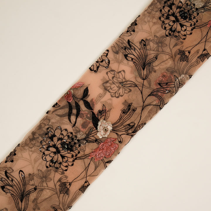 Layla Jaal on Light Peach Silk Organza Embroidered Fabric
