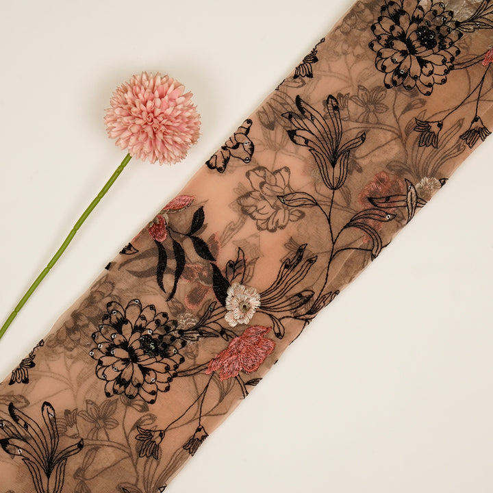 Layla Jaal on Light Peach Silk Organza Embroidered Fabric