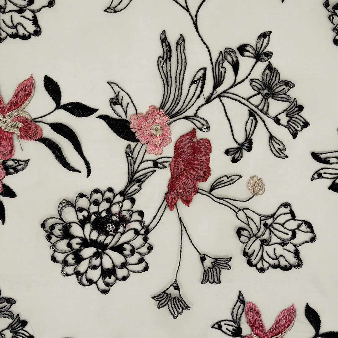 Layla Jaal on Light Mauve Silk Organza Embroidered Fabric