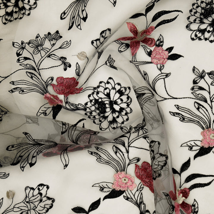 Layla Jaal on Light Mauve Silk Organza Embroidered Fabric
