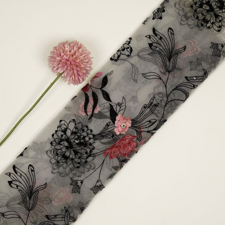 Layla Jaal on Light Mauve Silk Organza Embroidered Fabric