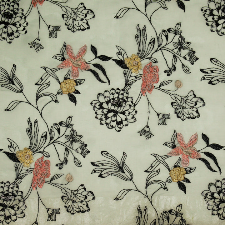 Layla Jaal on Teal Silk Organza Embroidered Fabric