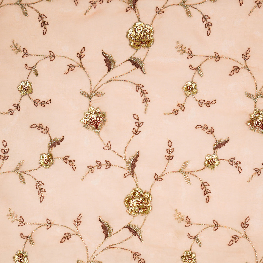 Isha Jaal on Peach Silk Organza Embroidered Fabric