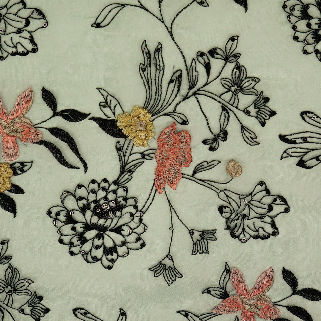 Layla Jaal on Teal Silk Organza Embroidered Fabric