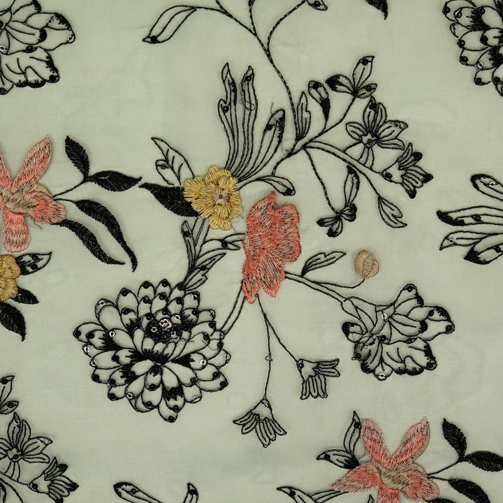 Layla Jaal on Teal Silk Organza Embroidered Fabric