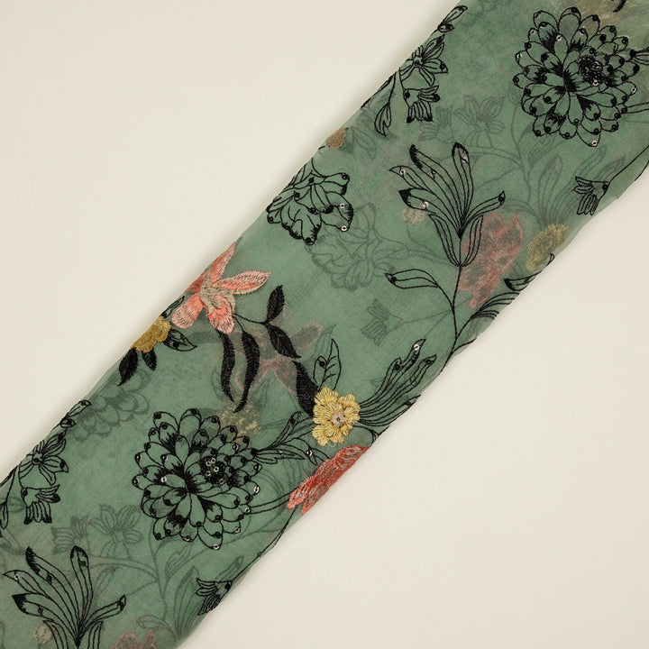 Layla Jaal on Teal Silk Organza Embroidered Fabric