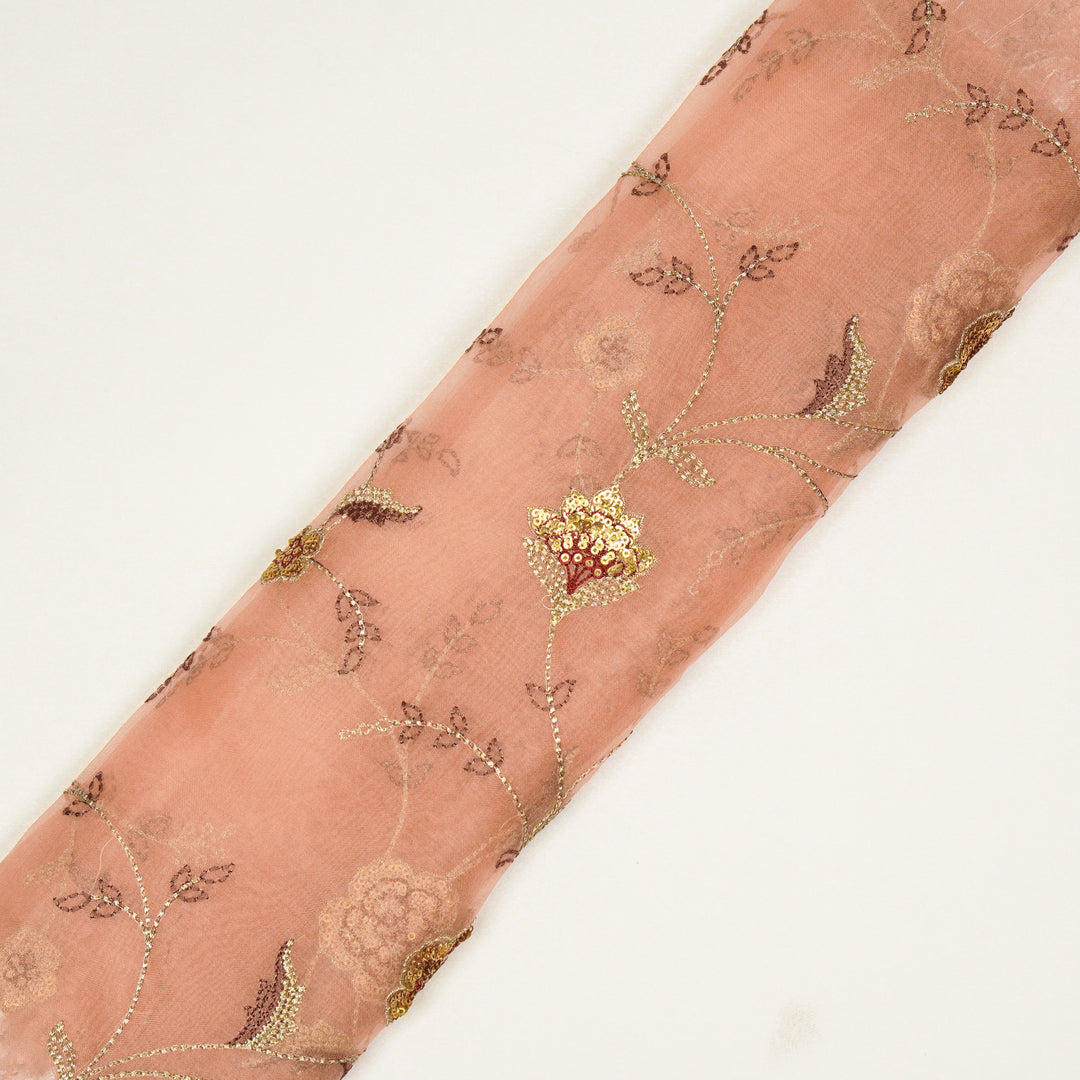 Isha Jaal on Peach Silk Organza Embroidered Fabric