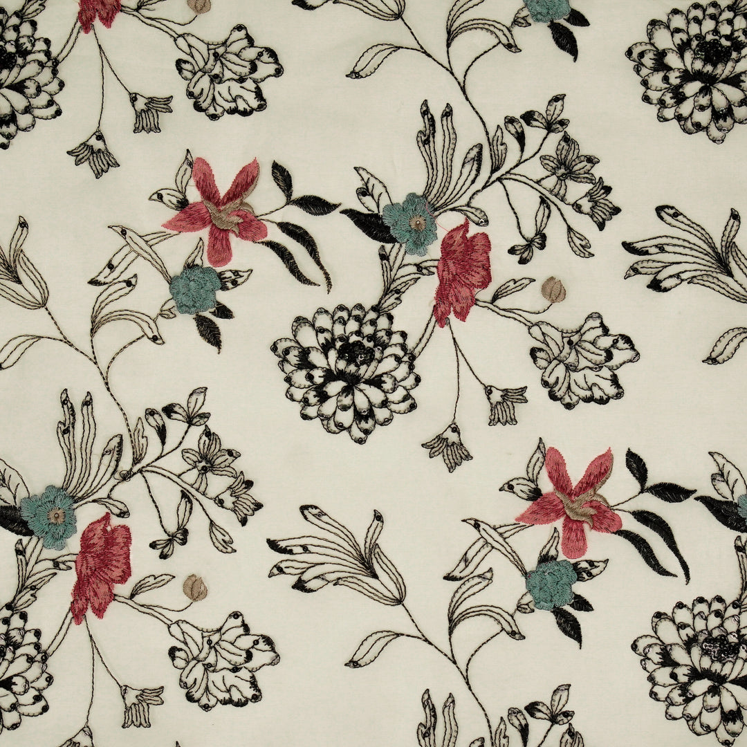 Layla Jaal on Cream Silk Organza Embroidered Fabric