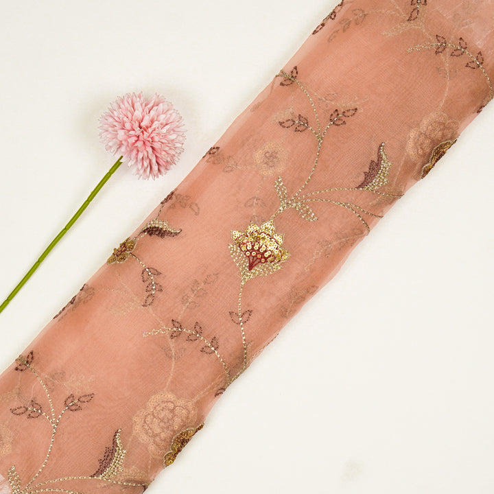 Isha Jaal on Peach Silk Organza Embroidered Fabric