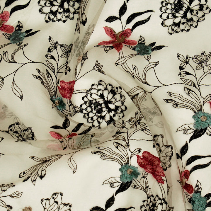 Layla Jaal on Cream Silk Organza Embroidered Fabric