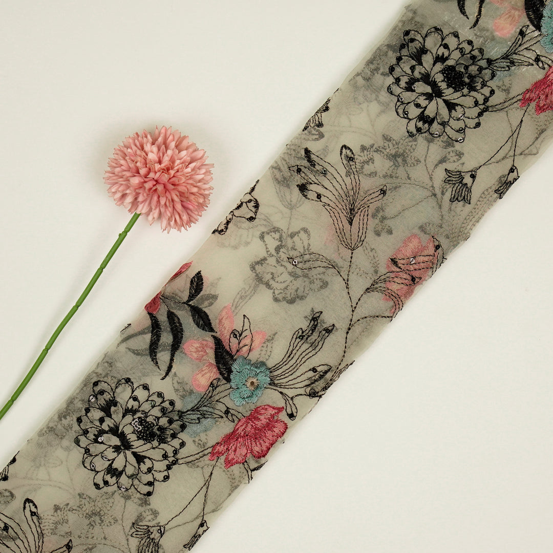 Layla Jaal on Cream Silk Organza Embroidered Fabric