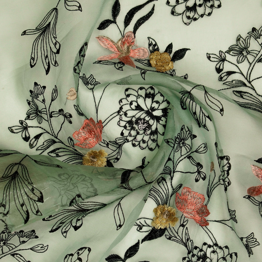 Layla Jaal on Teal Silk Organza Embroidered Fabric