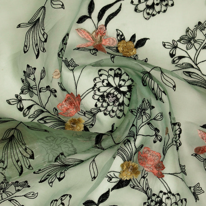 Layla Jaal on Teal Silk Organza Embroidered Fabric