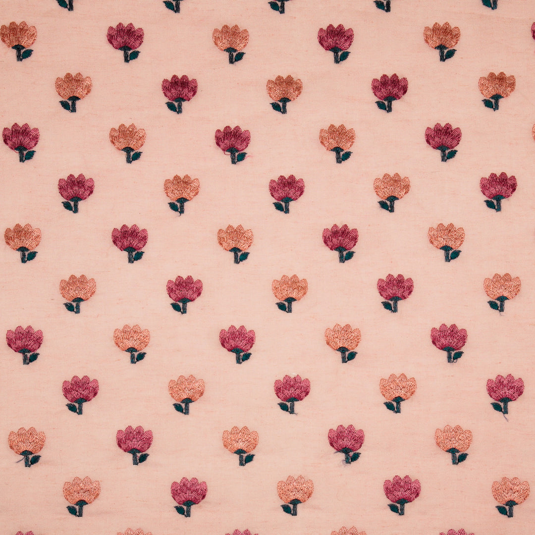 Ruhiya Buti on Pink Cotton Linen Embroidered Fabric