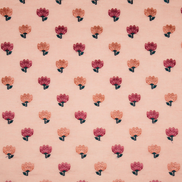 Ruhiya Buti on Pink Cotton Linen Embroidered Fabric