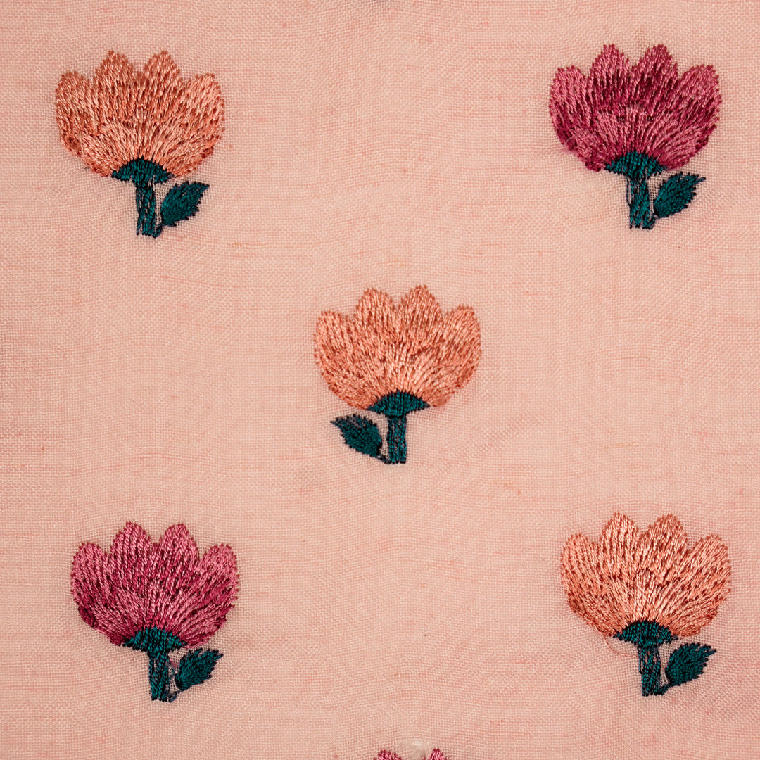 Ruhiya Buti on Pink Cotton Linen Embroidered Fabric