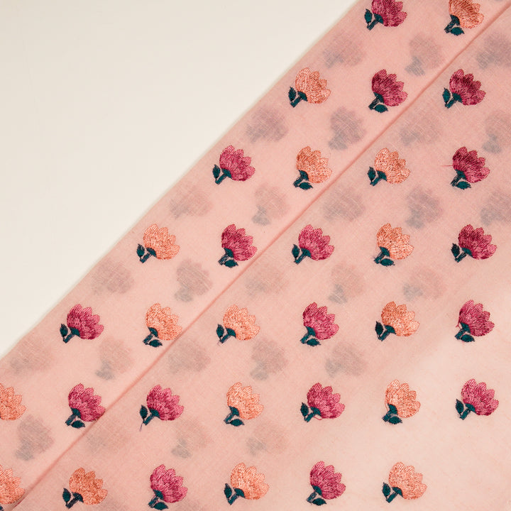 Ruhiya Buti on Pink Cotton Linen Embroidered Fabric
