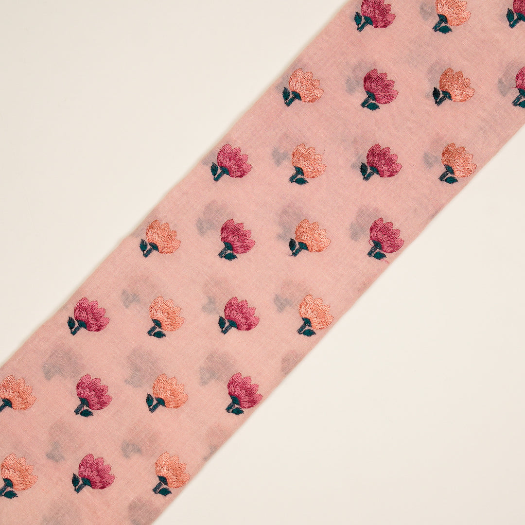 Ruhiya Buti on Pink Cotton Linen Embroidered Fabric