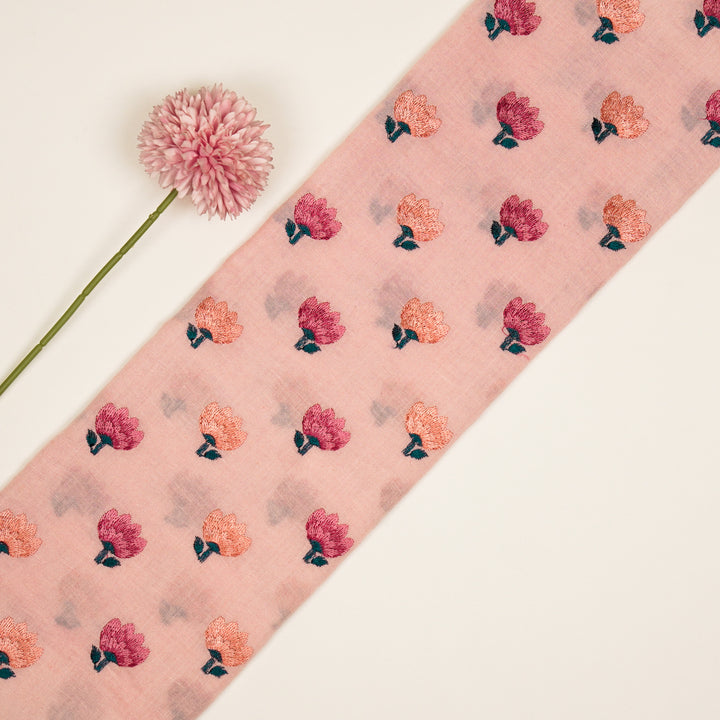 Ruhiya Buti on Pink Cotton Linen Embroidered Fabric