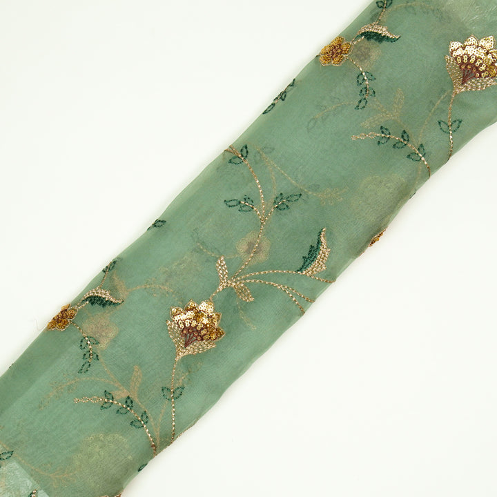 Isha Jaal on Teal Silk Organza Embroidered Fabric