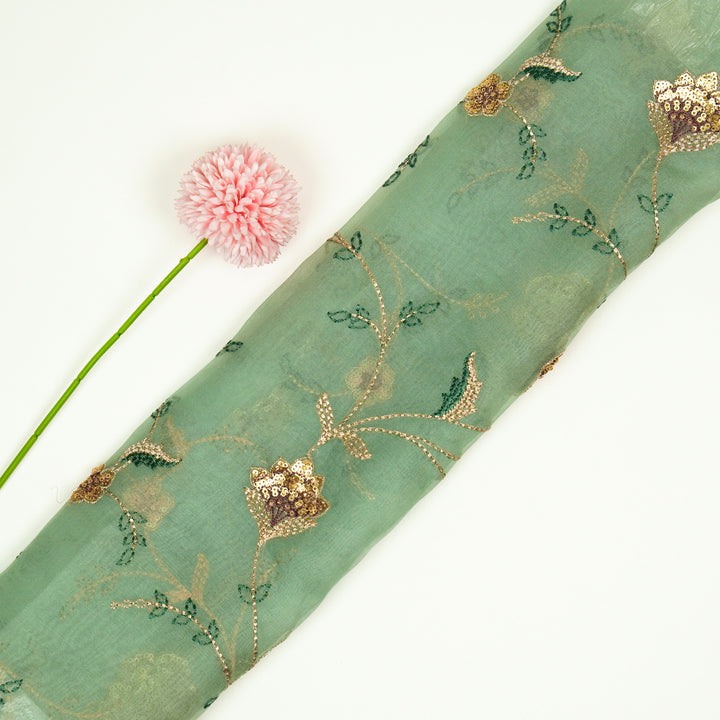 Isha Jaal on Teal Silk Organza Embroidered Fabric