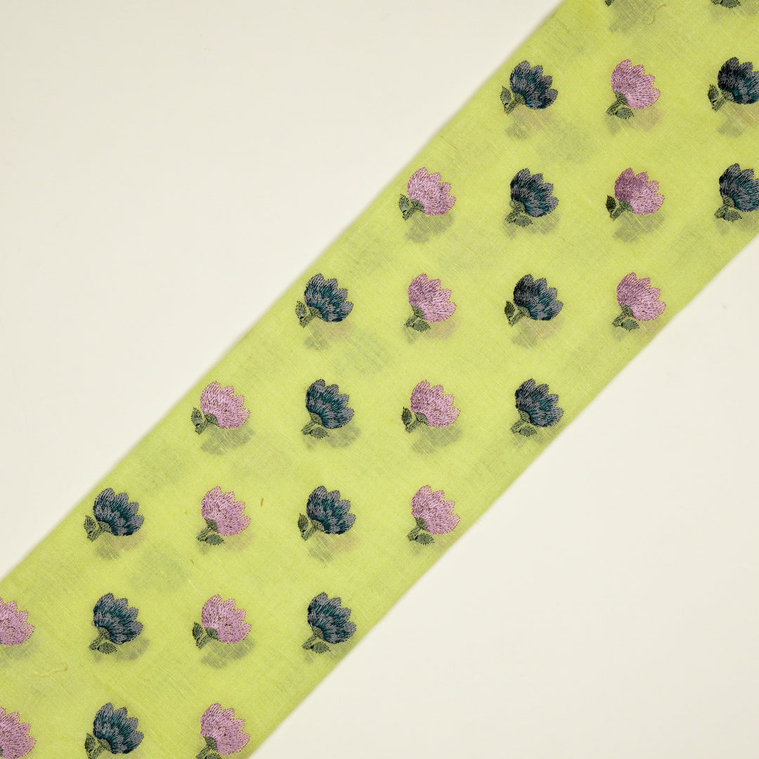 Ruhiya Buti on Bright Yellow Cotton Linen Embroidered Fabric