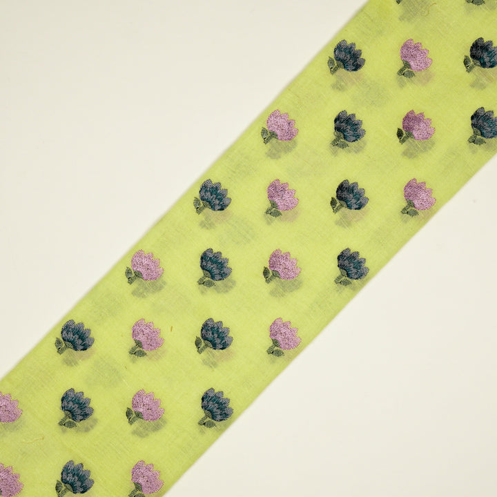 Ruhiya Buti on Bright Yellow Cotton Linen Embroidered Fabric